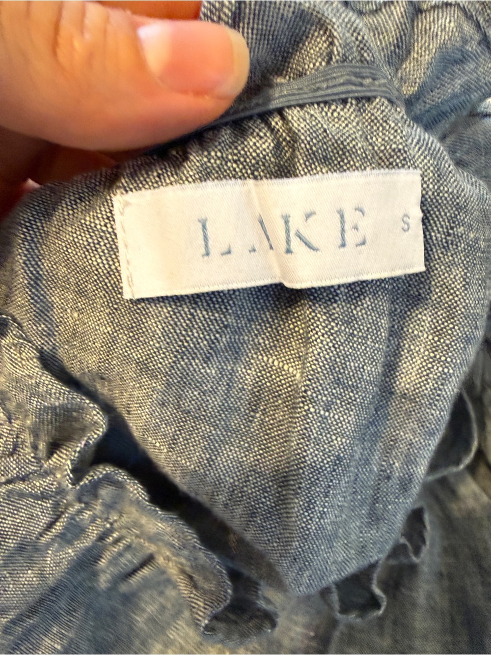 Lake Milly Midi Dress Navy Blue Linen Small Ruffle Coastal Nautical Beach Resort - Picture 8 of 9